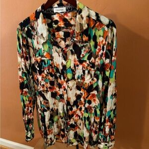 Calvin Klein Multicolor Abstract Long Sleeve Blouse - Large NWOT